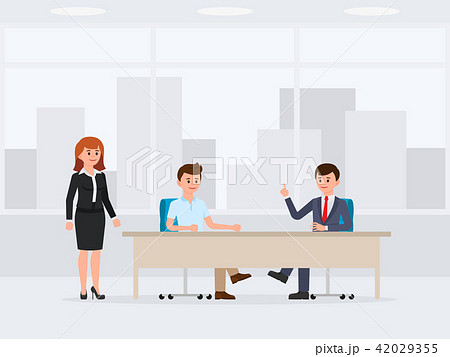 Business men sitting at the desk cartoon character 42029355