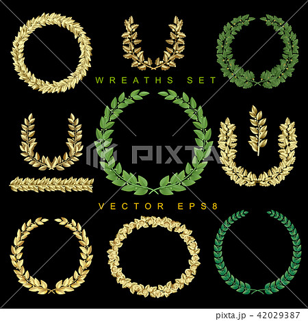 Gold and green wreaths set Gold and green wreaths set 42029387