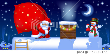 Santa Claus with a sack on the roof 42030172