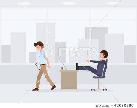 Unhappy worker waking away from angry boss cartoon Unhappy worker waking away from angry boss cartoon 42030296