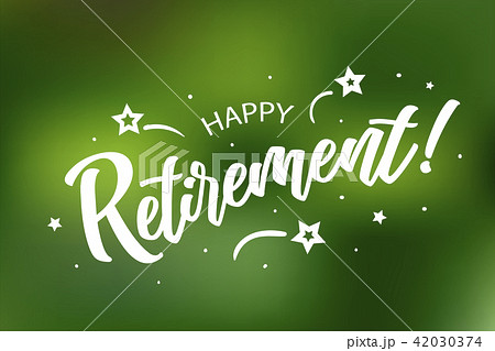 Happy Retirement card. Beautiful greeting scratched calligraphy white text word stars. Hand drawn Happy Retirement card. Beautiful greeting scratched calligraphy white text word stars. Hand drawn 42030374