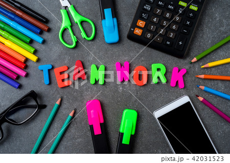 Office desktop with team work word Office desktop with team work word 42031523