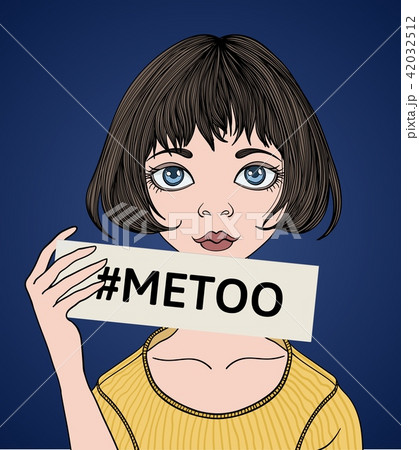 Sad young lady holding a sign metoo in front of her. Hashtag MeToo social movement, anti-sexism 42032512