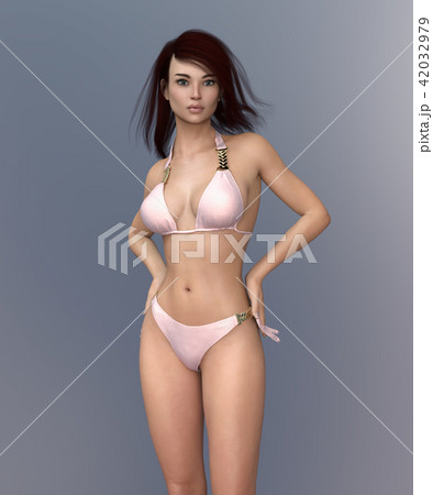 Attractive young woman in bikini with blowing hair 42032979