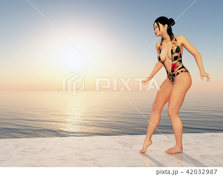 Beautiful Asian woman in swimsuit by the sea Beautiful Asian woman in swimsuit by the sea 42032987