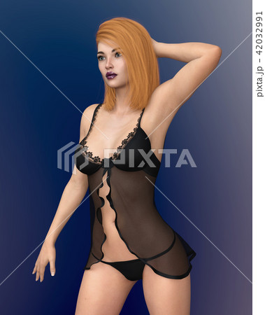Sensual young woman in sexy black lingerie 42032991