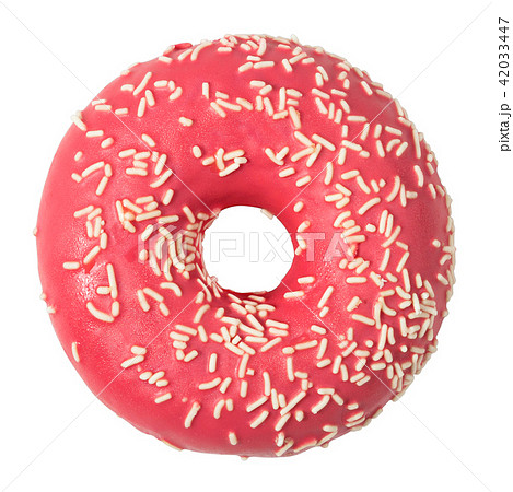 Pink donut with sprinkles isolated on white  42033447