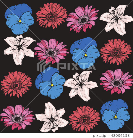 Bright backdrop with hand drawn flowers on a black Bright backdrop with hand drawn flowers on a black 42034138