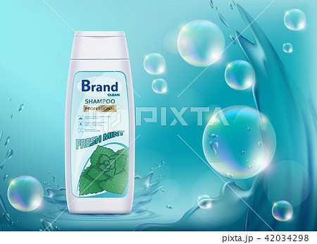 Packing a bottle with hair shampoo. 42034298