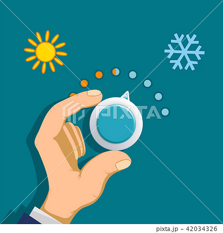 Human hand rotates the thermostat. 42034326