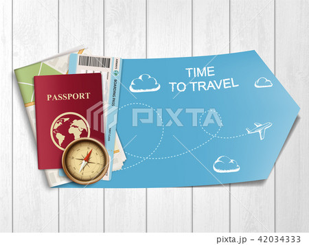 Passport with airline boarding pass ticket and map 42034333