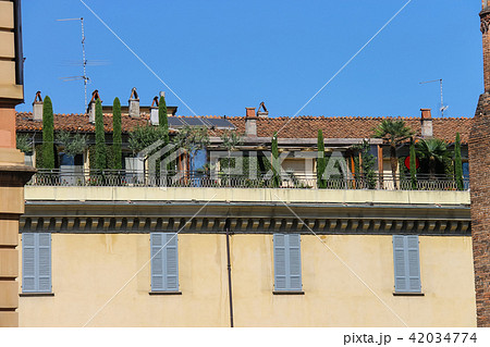 Picturesque old building with trees on terrace  42034774