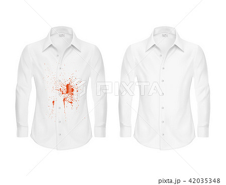 Set of illustrations of a white shirt with a red spot and clean, before and after a dry-cleaner s Set of illustrations of a white shirt with a red spot and clean, before and after a dry-cleaner s 42035348