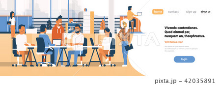 Business team brainstorming meeting group businesspeople sitting together office discussing flat 42035891