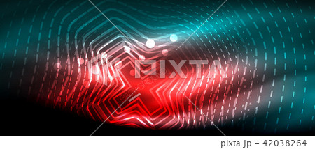 Neon glowing wave, magic energy and light motion background. Wallpaper template, hi-tech future 42038264