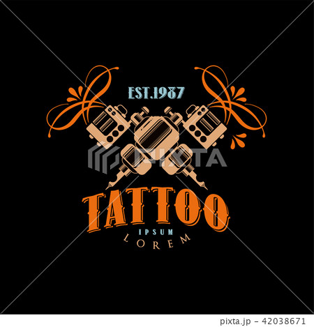 Tattoo studio logo design template estd 1987, retro styled emblem with tattoo machine vector 42038671