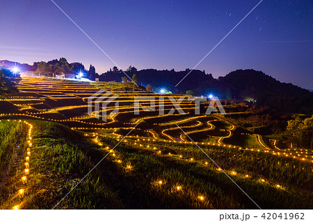 大山千枚田 ライトアップ夜景 秋冬 千葉県鴨川市 の写真素材