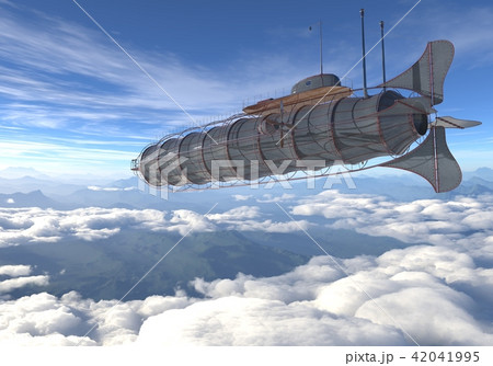Fantasy Airship Zeppelin Dirigible 3D illustration 42041995