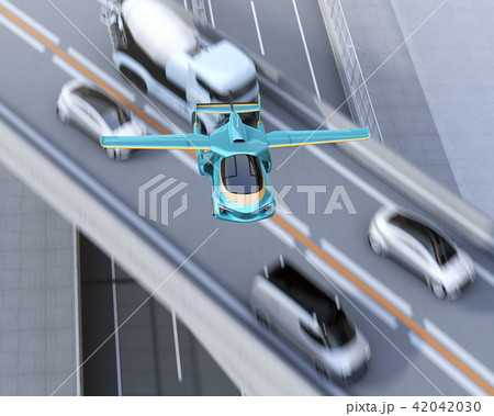 高速道路渋滞中の車列の上に通過するフライングカー 空飛ぶ車 のコンセプトイメージのイラスト素材 4430 高速道路渋滞中の車列の上に通過するフライングカー 空飛ぶ車 のコンセプトイメージのイラスト素材 4430