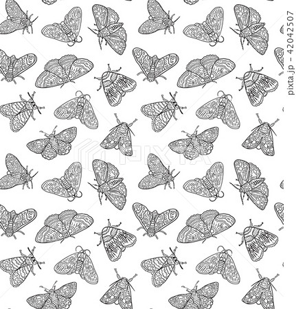 Ink Butterflies Seamless Pattern Hand Drawn Vector Illustrationの