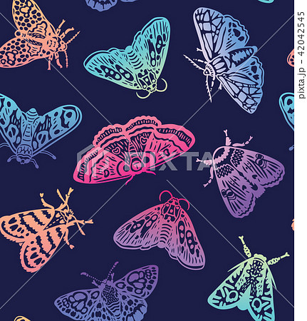 Colorful moths seamless pattern. Decorative hand drawn butterflies in trendy gradient isolated on Colorful moths seamless pattern. Decorative hand drawn butterflies in trendy gradient isolated on 42042545