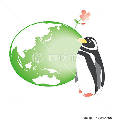 環境保護 地球とペンギンと花のイラスト2のイラスト素材