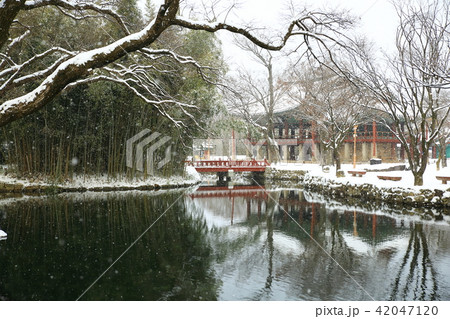 風景 雪景色 広寒楼 42047120
