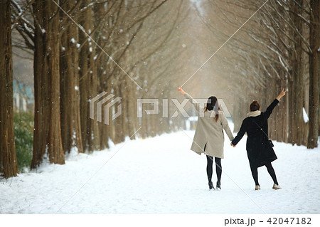 雪景色 木 カップル 42047182