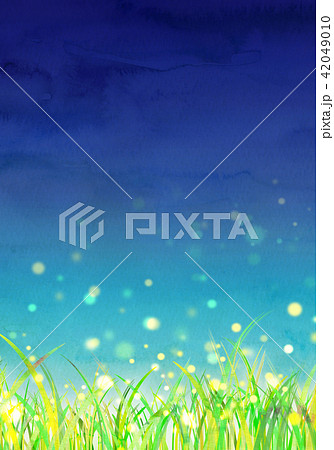 背景素材 草原 蛍のイラスト素材