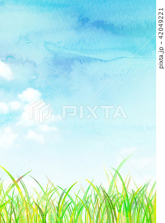背景素材 空 草原 水彩 のイラスト素材