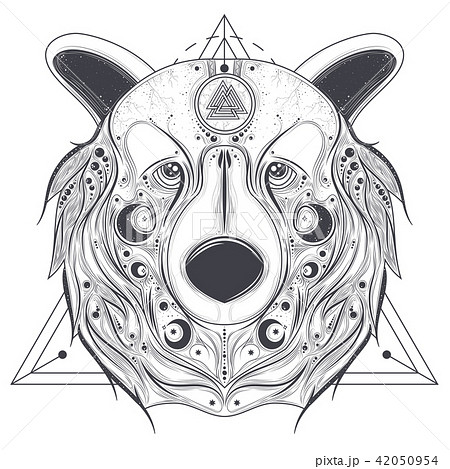Bear ornamental head with valknut line art Bear ornamental head with valknut line art 42050954