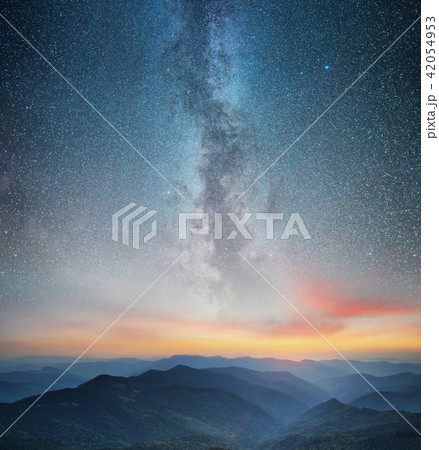 Mountains and sky at the night time. 42054953