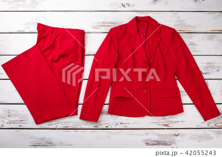 Flat lay red women suit. Flat lay red women suit. 42055243
