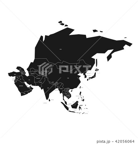Simplified schematic map of Asia. Vector political map in high contrast of black and white 42056064