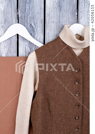 Flat lay winter vintage clothing. 42056155