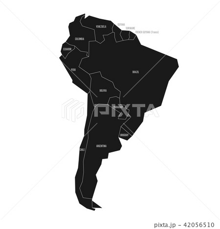 Simplified schematic map of South America. Vector political map in high contrast of black and white 42056510