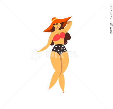 Beautiful curvy, overweight girlin swimsuit and hat, plus size woman pinup model vector Illustration Beautiful curvy, overweight girlin swimsuit and hat, plus size woman pinup model vector Illustration 42057356