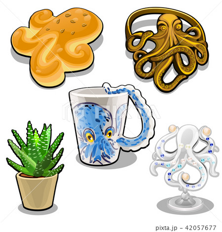 The set of objects in the form of an octopus isolated on white background. Themed set. Vector The set of objects in the form of an octopus isolated on white background. Themed set. Vector 42057677