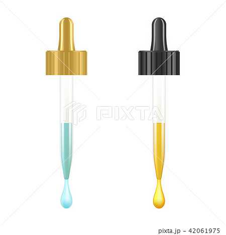 Cosmetic pipette with drops of cosmetic oil close-up on a white background. Template cosmetic 42061975