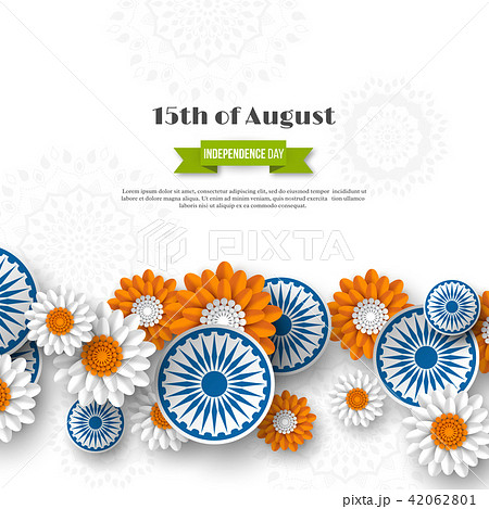 Indian Independence day holiday design. 3d wheels with flowers in traditional tricolor of indian 42062801