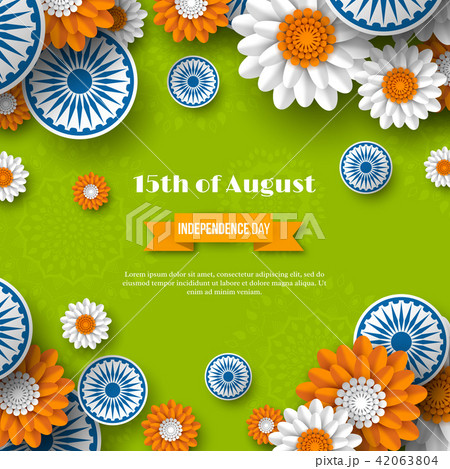 Indian Independence day holiday design. 3d wheels with flowers in traditional tricolor of indian 42063804