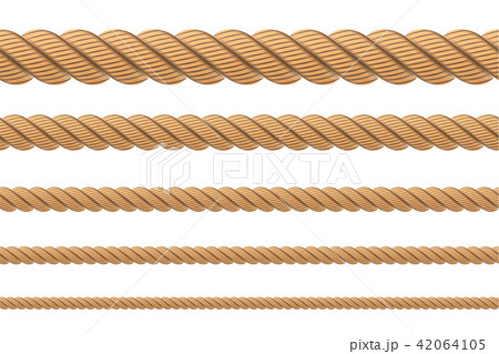 Creative vector illustration of realistic nautical twisted rope knots, loops for decoration and 42064105