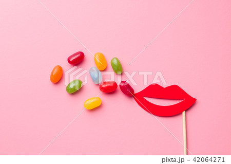Sweet jelly beans and paper lips. Sweet jelly beans and paper lips. 42064271