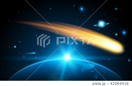 Creative vector illustration of flying cosmic meteor, planetoid, comet, fireball isolated on Creative vector illustration of flying cosmic meteor, planetoid, comet, fireball isolated on 42064416