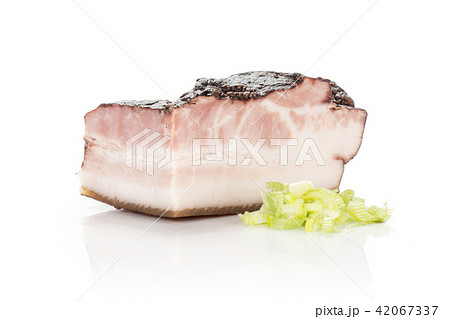 Fresh smoked english bacon isolated on white 42067337