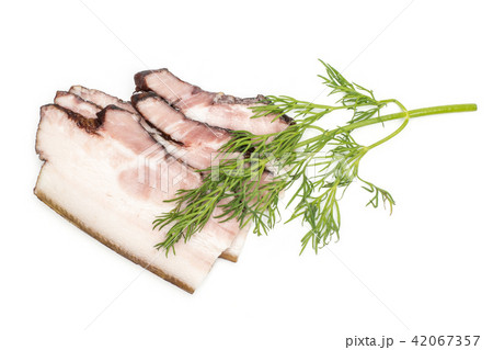 Fresh smoked english bacon isolated on white Fresh smoked english bacon isolated on white 42067357