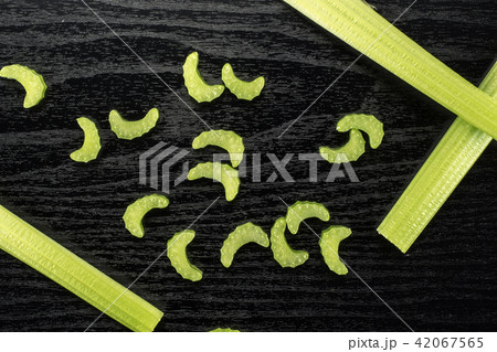 Fresh Celery isolated on black wood Fresh Celery isolated on black wood 42067565