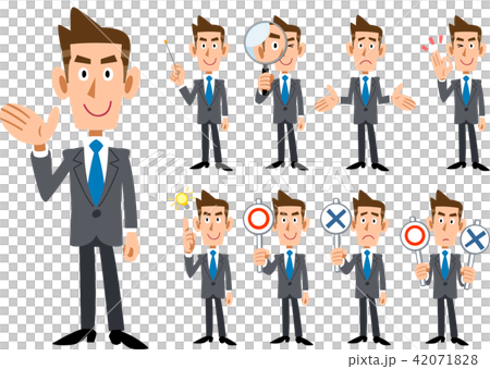 Business talent and expression of a blue tie and a gray suit wearing _ Nine types of whole body Business talent and expression of a blue tie and a gray suit wearing _ Nine types of whole body 42071828