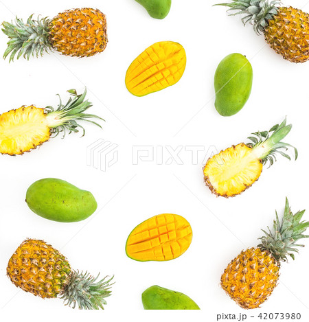Food background of pineapple and mango fruits Food background of pineapple and mango fruits 42073980