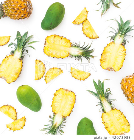 Tropical pattern of pineapple and mango fruits Tropical pattern of pineapple and mango fruits 42073983
